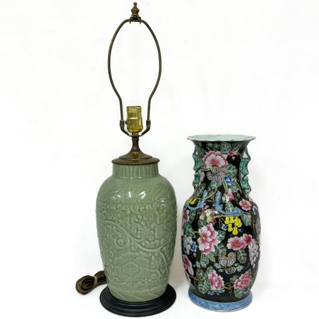 Chinese Celadon Lamp & Chinese Enameled Vase (1 of 7)