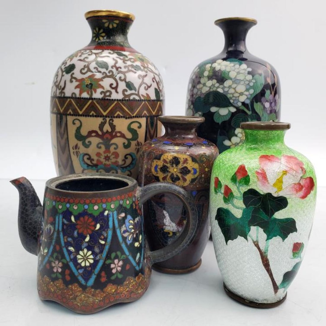 4 Japanese Cloisonne Vases Along w/ Mini Teapot (1 of 4)