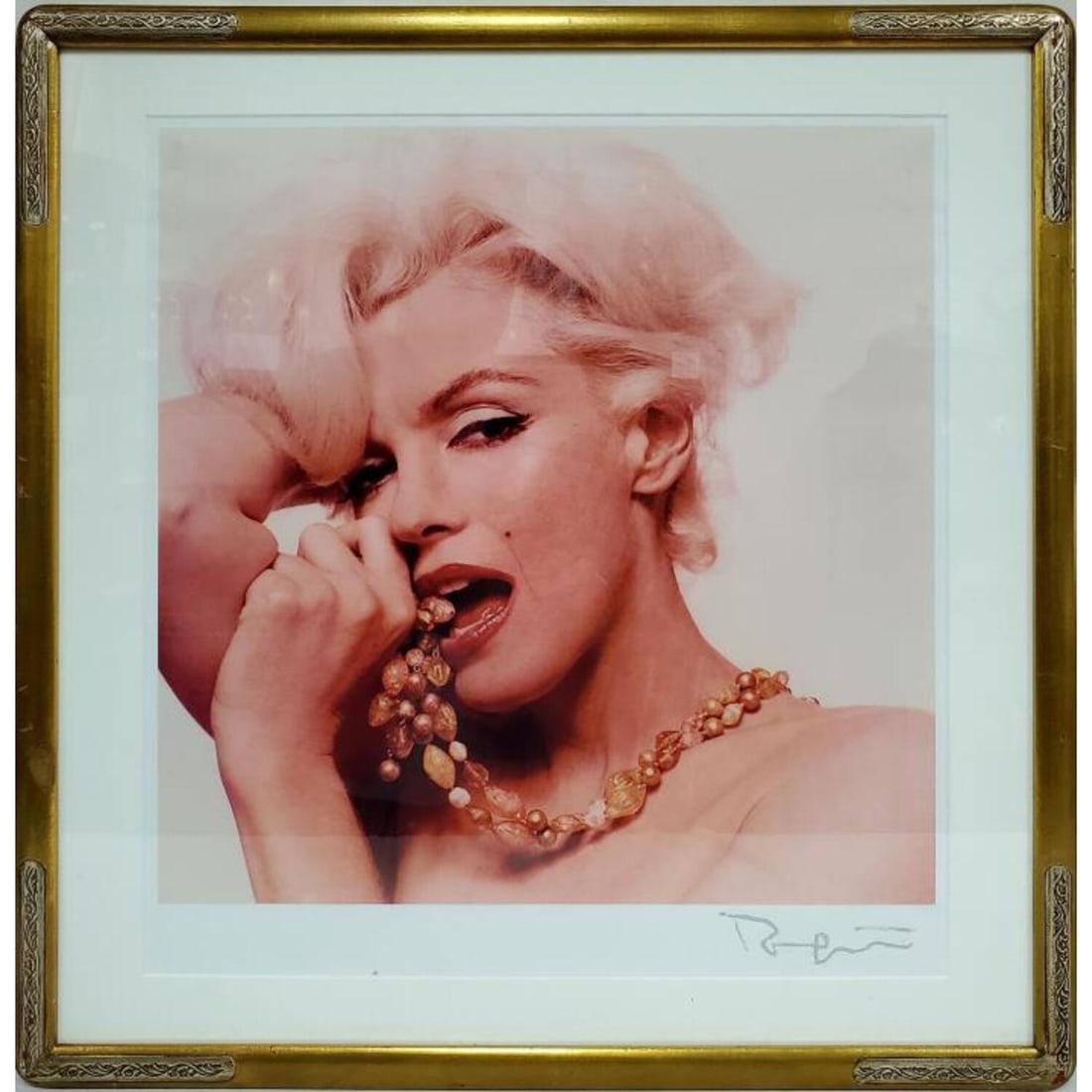 Bert Stern, American (1929 - 2013) Signed Print: Attributed to Bert Stern, American (1929 - 2013) Print of "Marilyn Monroe with Beads". Signed Lower Right. Copyright Dated 2012 on the Back w/ Copyright Stamp. Framed Under Glass. Has Not Been Examine