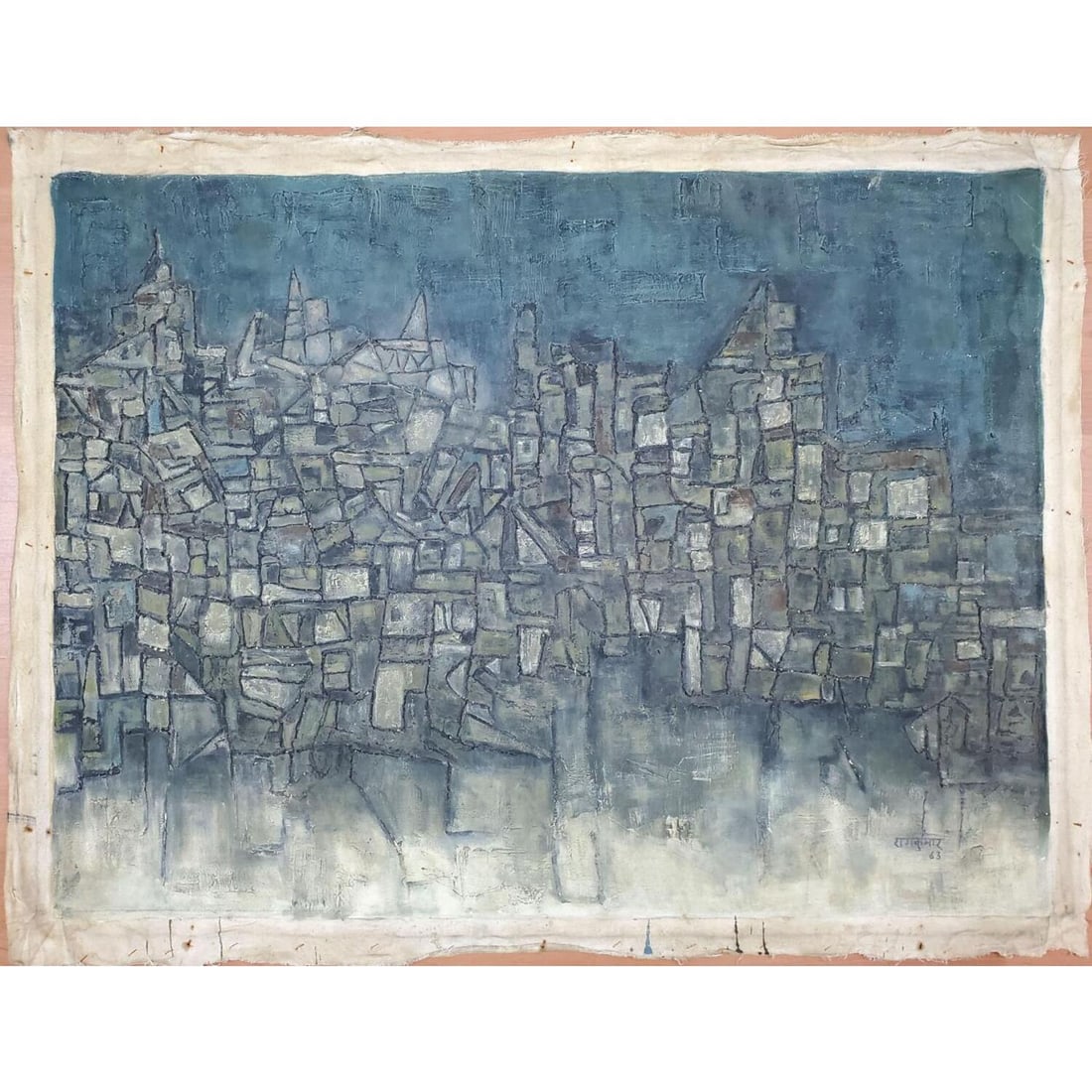 Ram Kumar, India (1924-2018) Signed Painting: Attributed to Ram Kumar, India (1924-2018) Painting, Oil on Canvas. Signed Lower Right and Dated '63. With Certificate of Authenticity. Without Stretcher and Unframed. Condition: Excellent. Dimensions