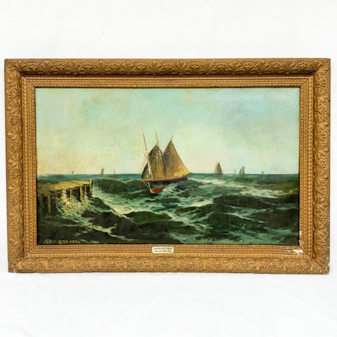 Anson Kent Cross (1862-1944) Oil on Canvas: Anson Kent Cross, American (1862-1944) Old Large Oil on Canvas Painting. Beautifully Framed. Signed Lower Left. Dated 1881. Condition: Generally Very Good. Some Losses on Lower Right of Frame.Dimensio