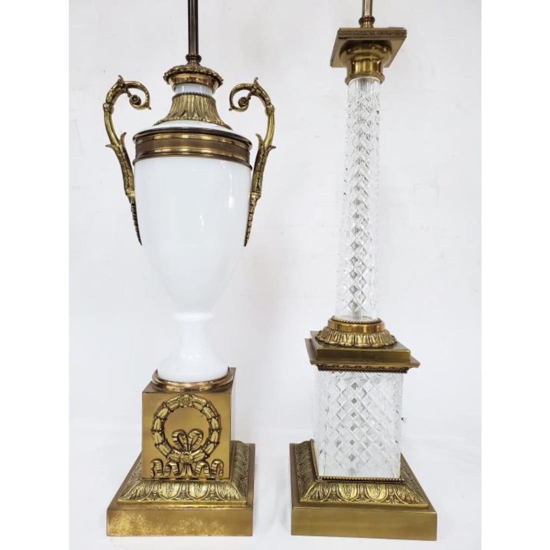 2 Vintage Baccarat Style Glass & Bronze Lamps: Lot of 2 Vintage Baccarat Style Glass and Bronze Lamps. Condition: Both Excellent. Dimensions: Larger Total H- 39". Provenance: From a Long Island, NY Home. Please note the absence of a Condition Repo