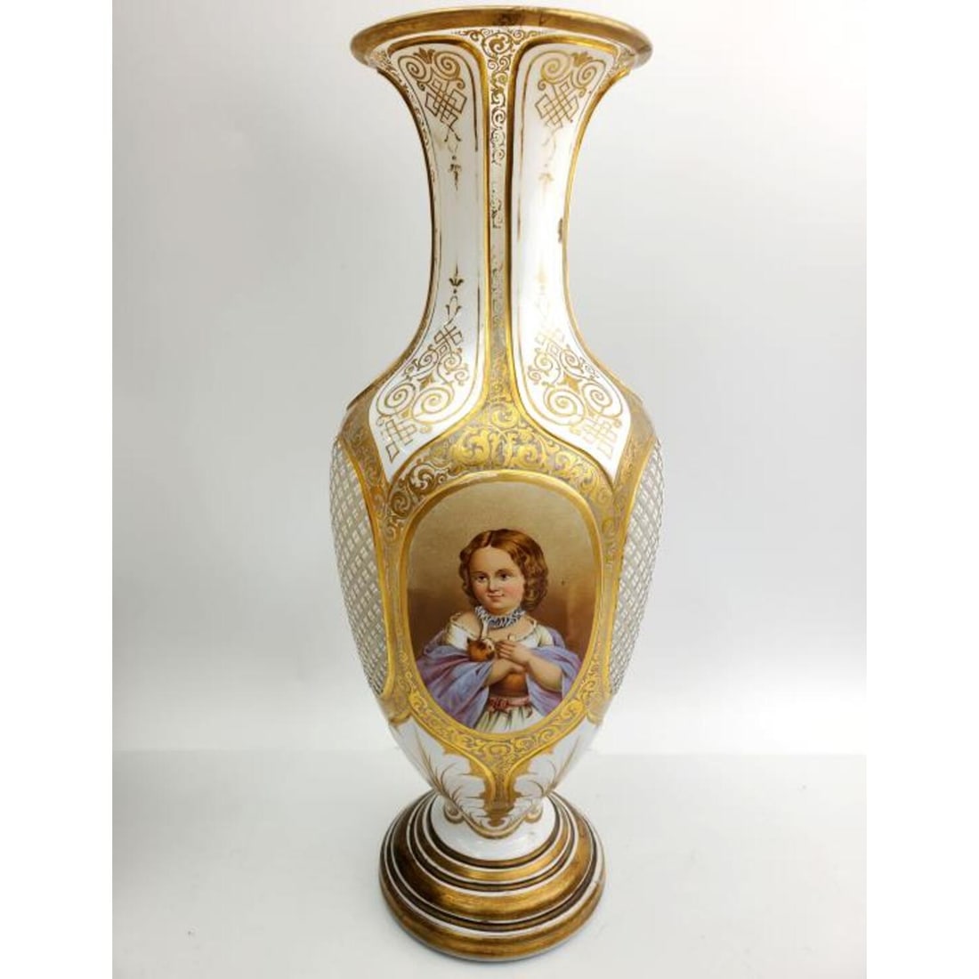 Antique Bohemian Overlay Glass Vase w/ Cartouche (1 of 9)