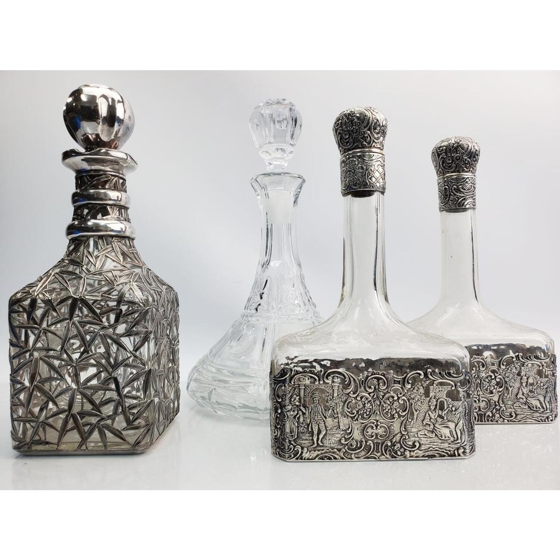 Lot of 3 Glass Bottles/Decanters w/ Silver Overlay (1 of 12)