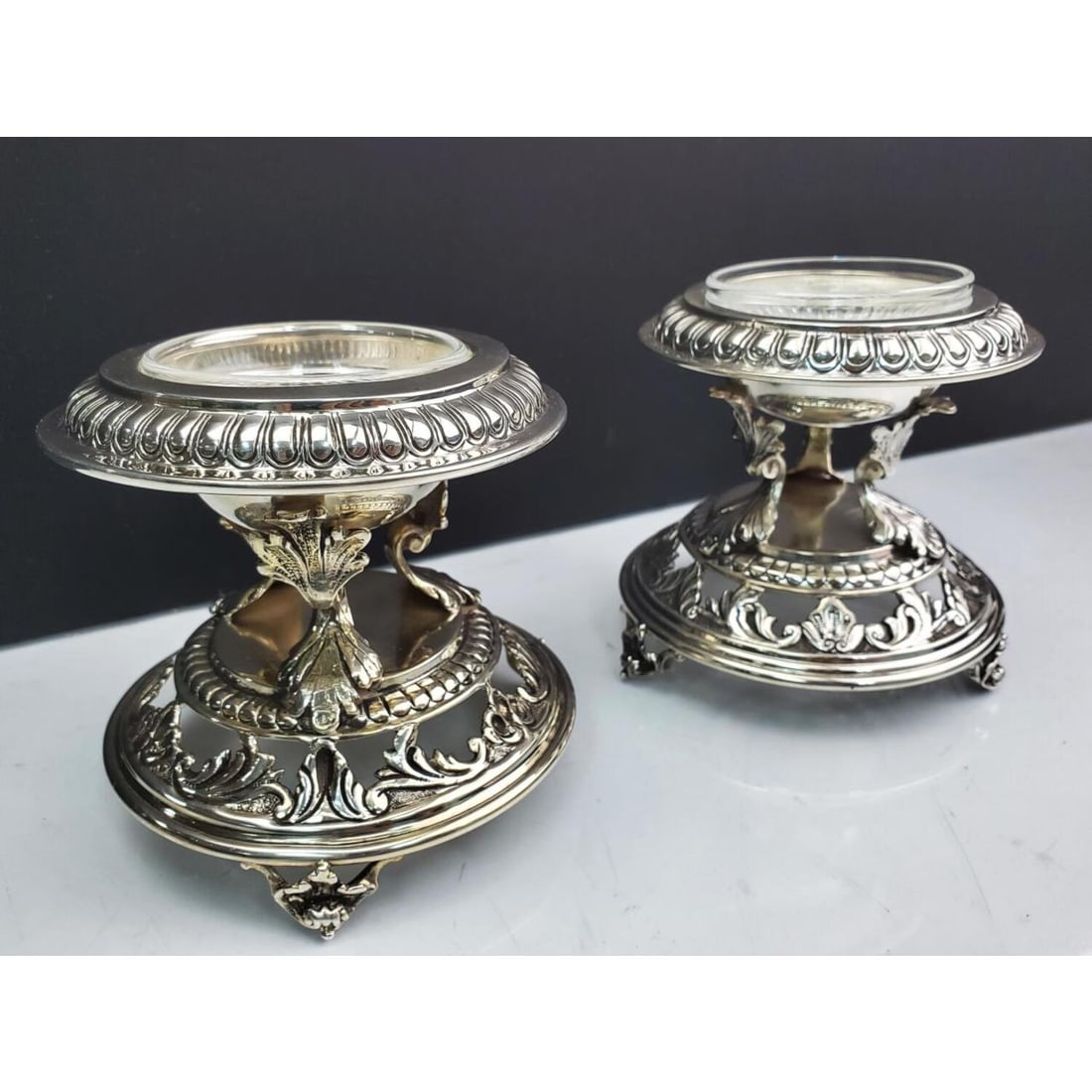Pair of Large Fine Sterling Silver Salt Cellars (1 of 5)