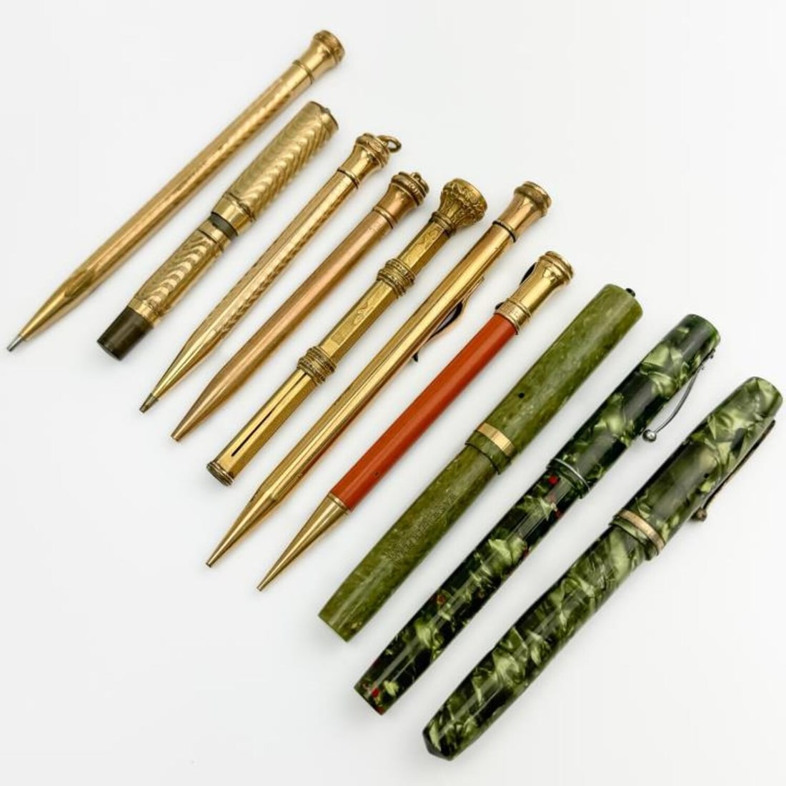 Lot of 10 Old Writing Instruments: Lot of 10 Old Writing Instruments Including Pencils & Fountain Pens. 7 Are Gold Filled. This Group of Writing Instruments Includes Examples by Morrison's, Waterman's, & Others. Condition: As Found. So