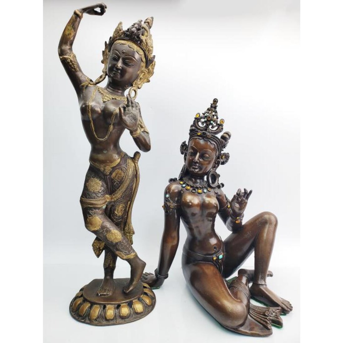 Lot of 2 Asian Bronze Figures of Goddesses (1 of 10)