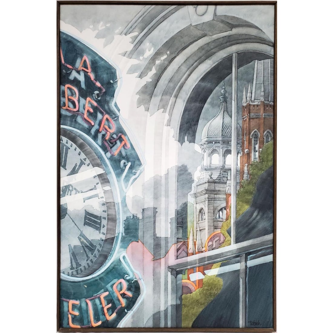 Allan Tubach, American (20th Century) Painting: Allan Tubach, American (20th Century) Painting Oil on Board. "The Jeweler's Window". Signed Lower Right & Signed on the Back, Titled & Dated 1991. In Original Frame. Condition: Excellent. Dimensions: 