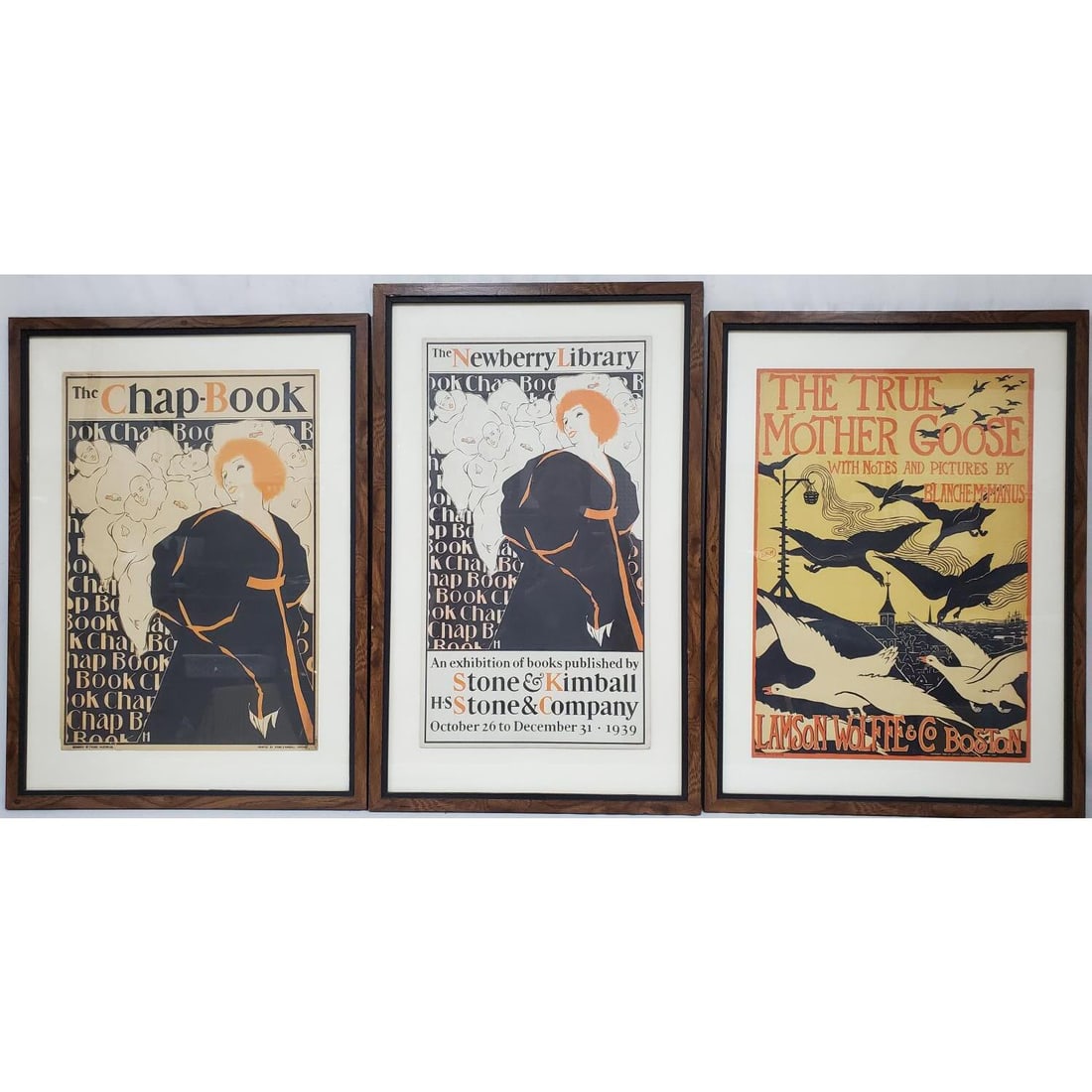 Frank Hazenplug, American (1873-1931) Print w/ 2 Others: Frank Hazenplug, American (1873-1931) Print "The Chap Book". Circa 1896. Along with a Print by Blanche McManus Mansfield, American (1870-1929), and a Newbury Library Exhibition Print. Dated 1939. Cond