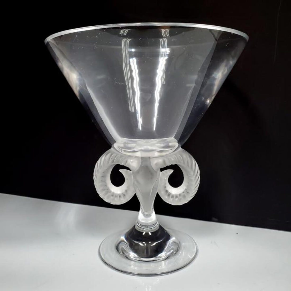 Vintage Lalique "Aries" Art Glass Footed Vase (1 of 5)
