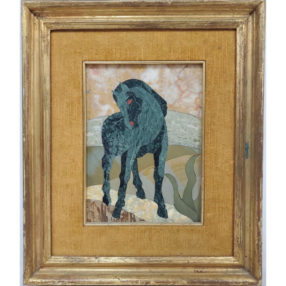 Italian Pietra Dura Horse Picture After Franz Marc: Italian Pietra Dura Horse Picture After Franz Marc, German (1880-1916). In Original Frame. Condition: Generally Very Good. Dimensions: Sight-8.25" x 6". Frame-14.5" x 12.5". Provenance: From a Long Is
