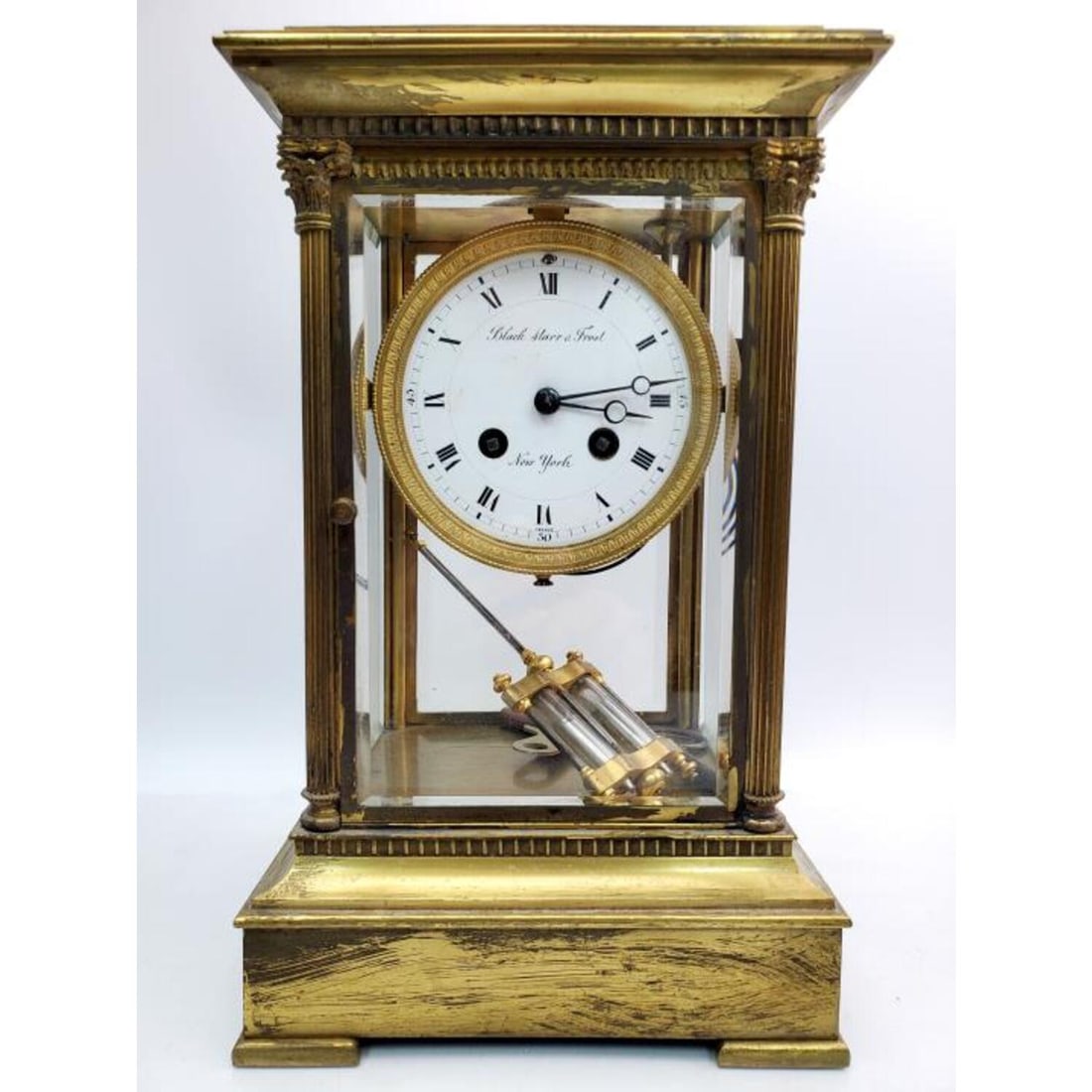 Black Starr & Frost Large Brass Mantel Clock (1 of 5)