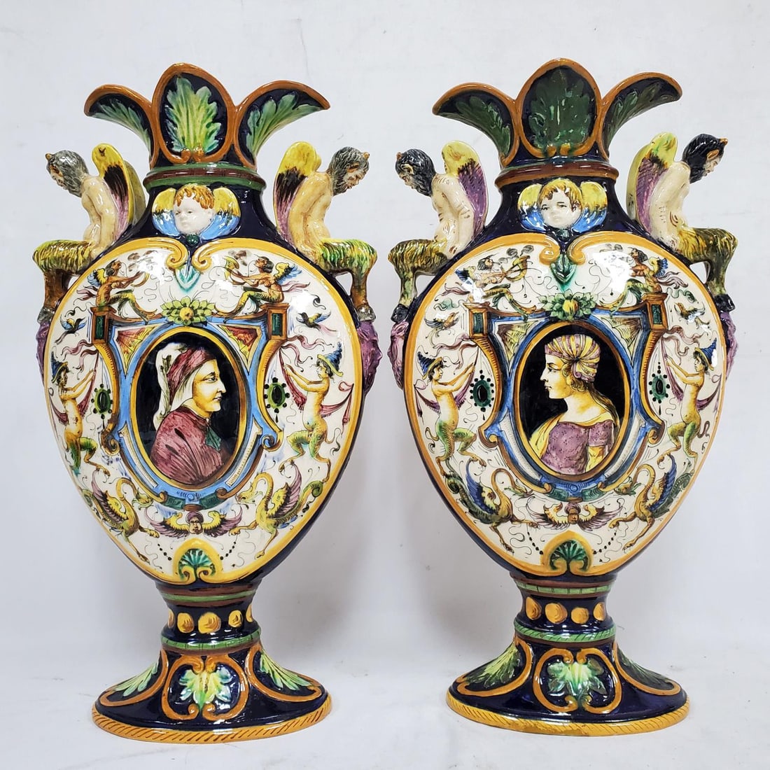 Antique Pair of Large Italian Pottery Vases (1 of 8)
