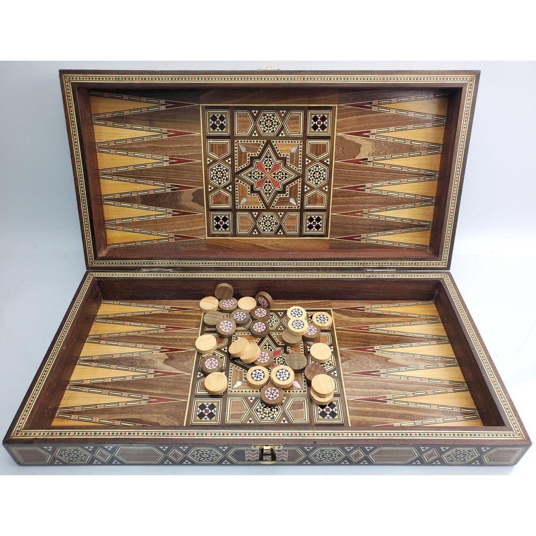 Middle Eastern Marquetry Inlaid Chess & Backgammon Board Box (1 of 4)