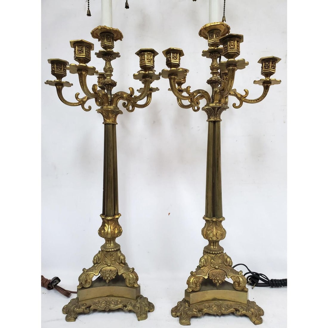 Pair of French Gilt Brass Candelabra Lamps (1 of 5)
