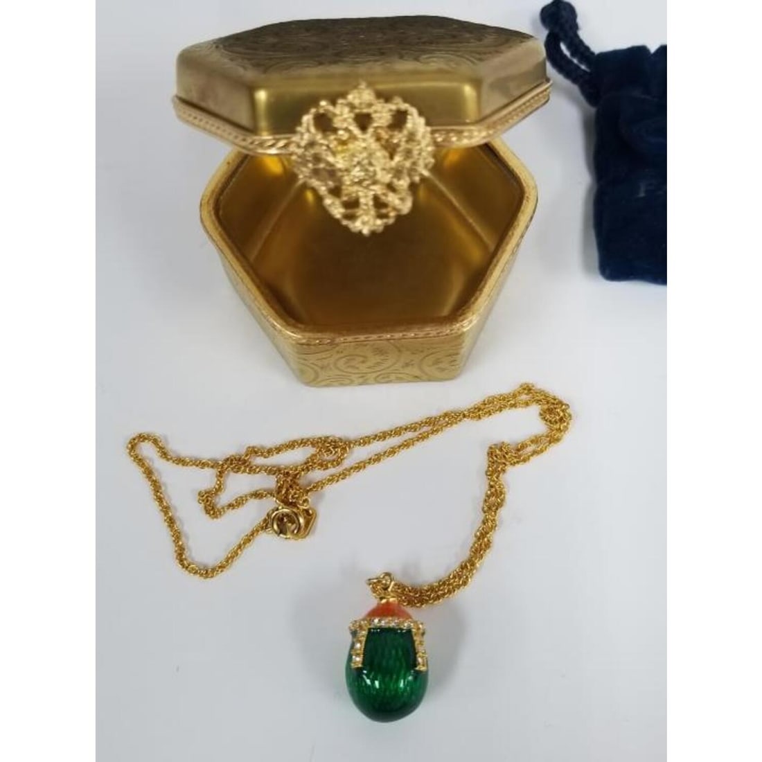 Faberge Limoges Gilt Porcelain Box with Pendant (1 of 5)