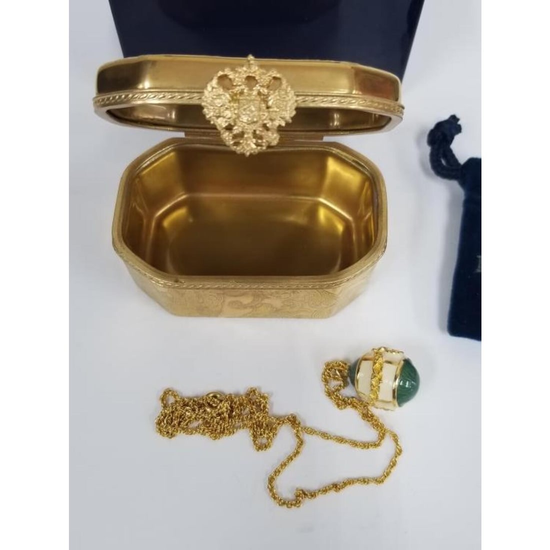 Faberge Limoges Gilt Porcelain Box with Pendant (1 of 5)