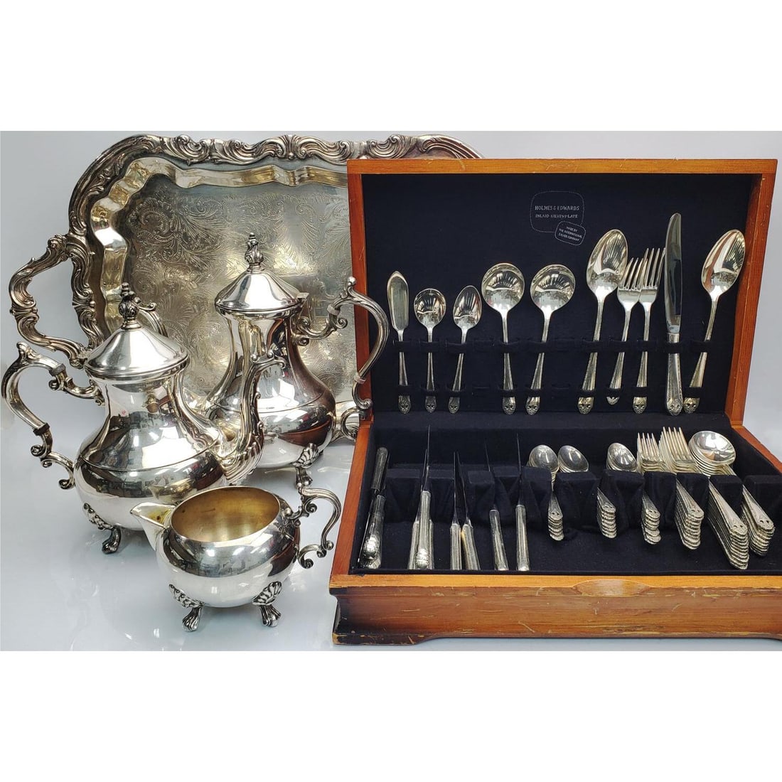 4 Piece Silver Plated Tea Set Marked B.F. Rogers (1 of 8)