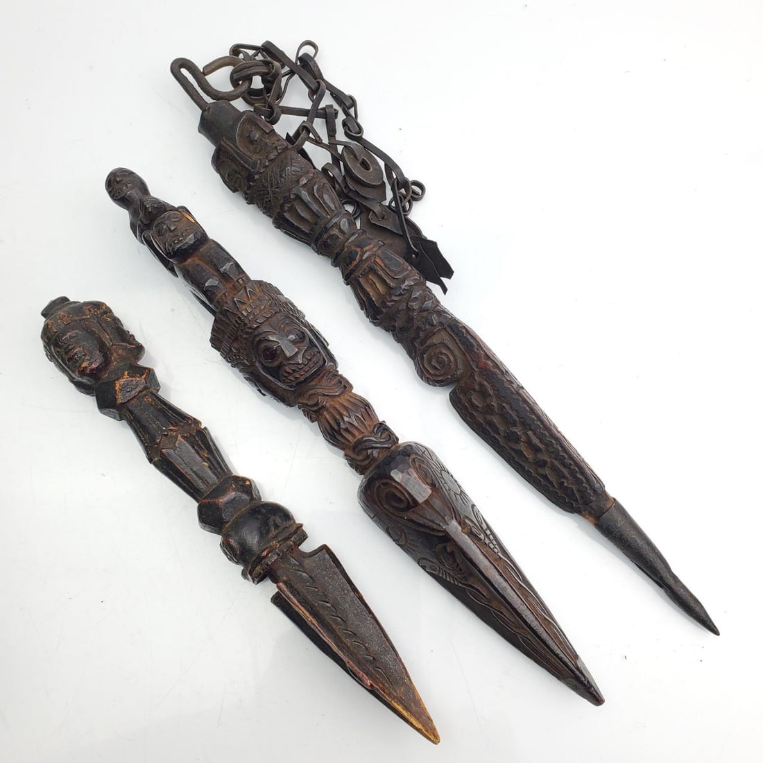 3 Antique Nepalese or Tibetan Carved Wood Dharmas (1 of 4)