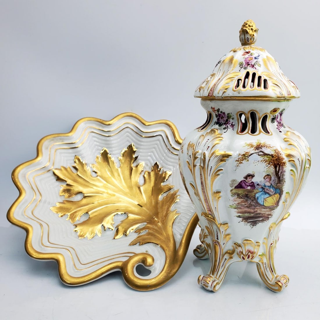 Lot of 2 French Porcelain Items Vase & Platter (1 of 6)