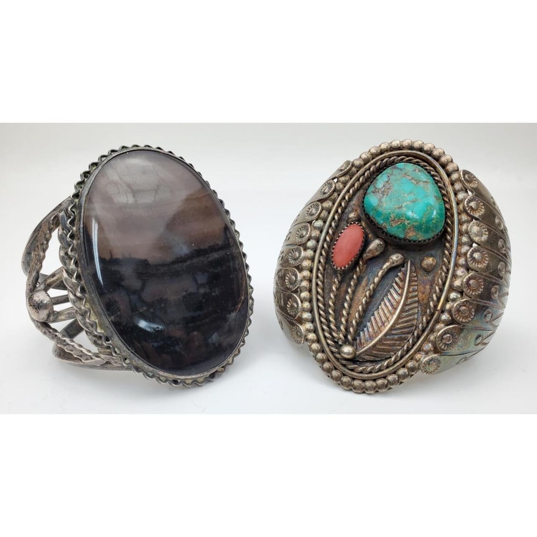 2 Native American Silver Bracelets w/ Stones (1 of 4)