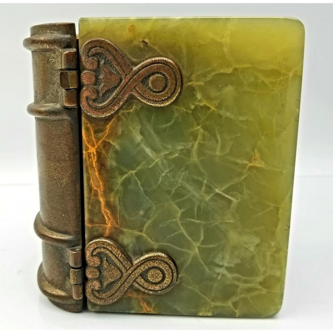 Antique Onyx, Bronze, & Wood Hinged Book-Shape Box (1 of 4)