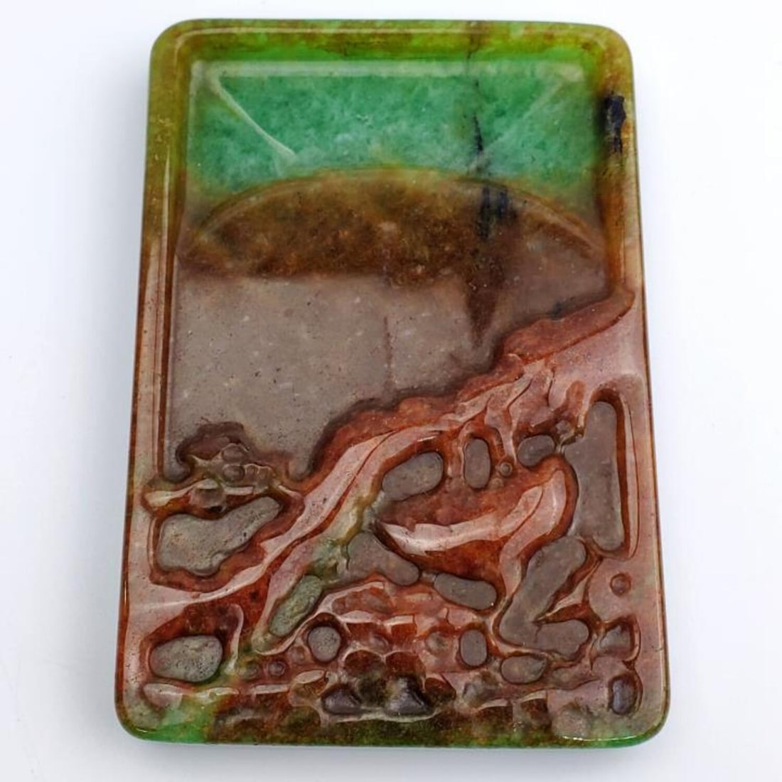 Carved Green & Russet Brown Jade Disk (1 of 3)