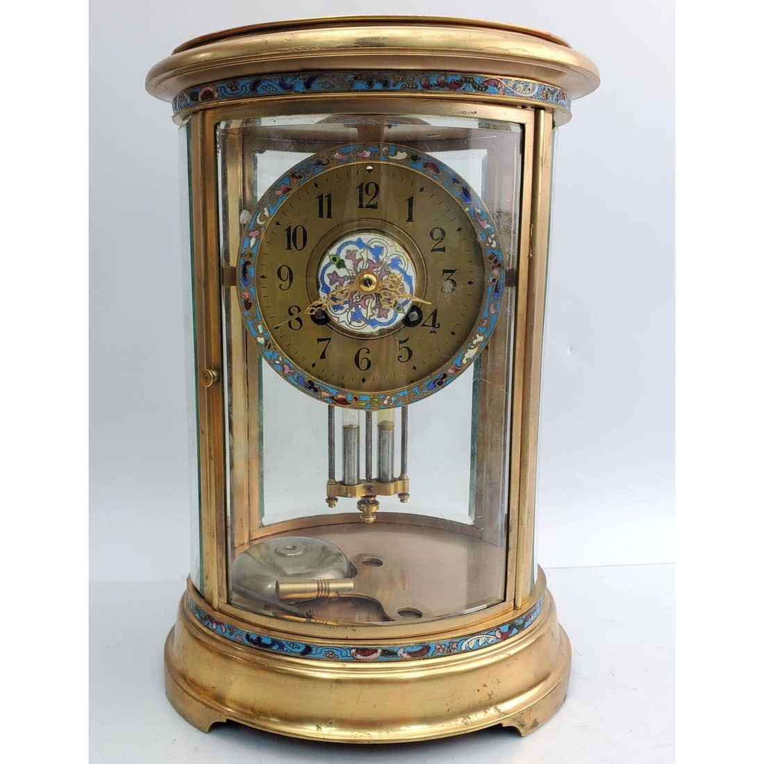 R & O Oval Brass Cased Clock w/ Enamel Cloisonne (1 of 3)