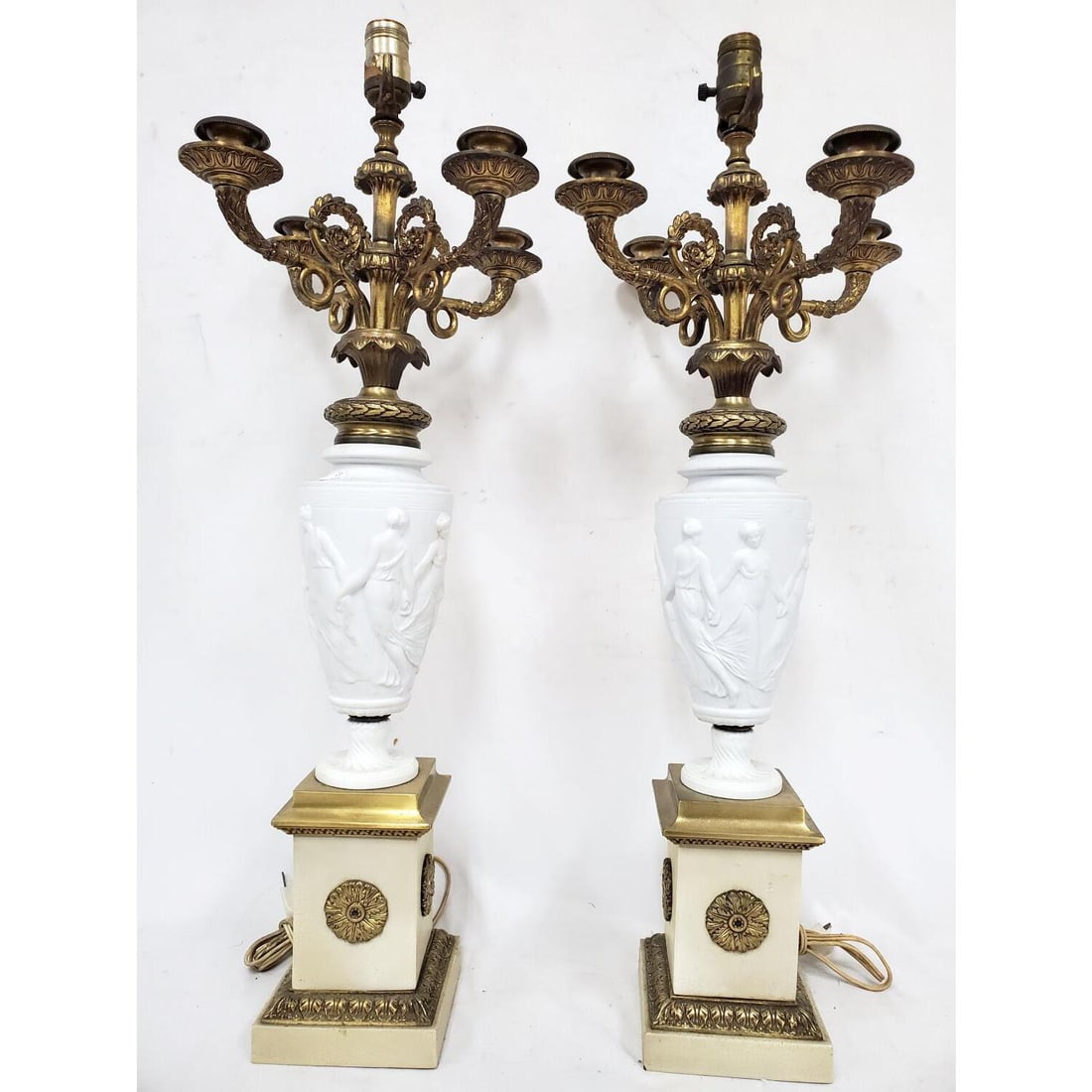 Pair of Large Porcelain & Metal Candelabra Lamps (1 of 5)