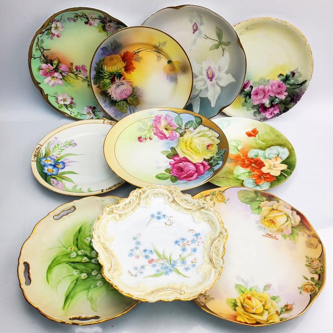 9 Antique Painted Porcelain Plates (1 of 3)
