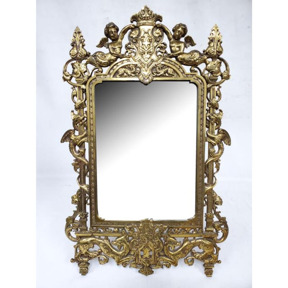 Antique Large Brass Easel Back Table Mirror (1 of 4)