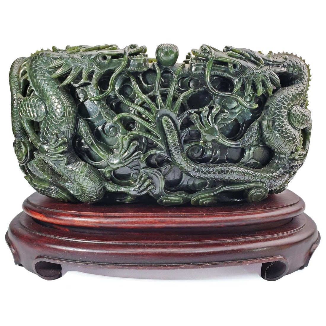 Large Antique Chinese Carved Spinach Jade Bowl (1 of 18)