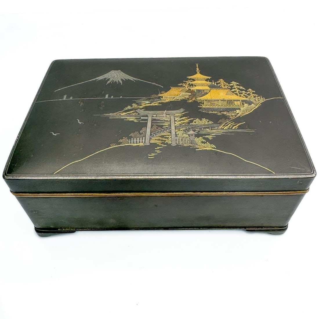 Signed Meiji Japanese Metal w/ 14K Gold Inlay Box (1 of 6)