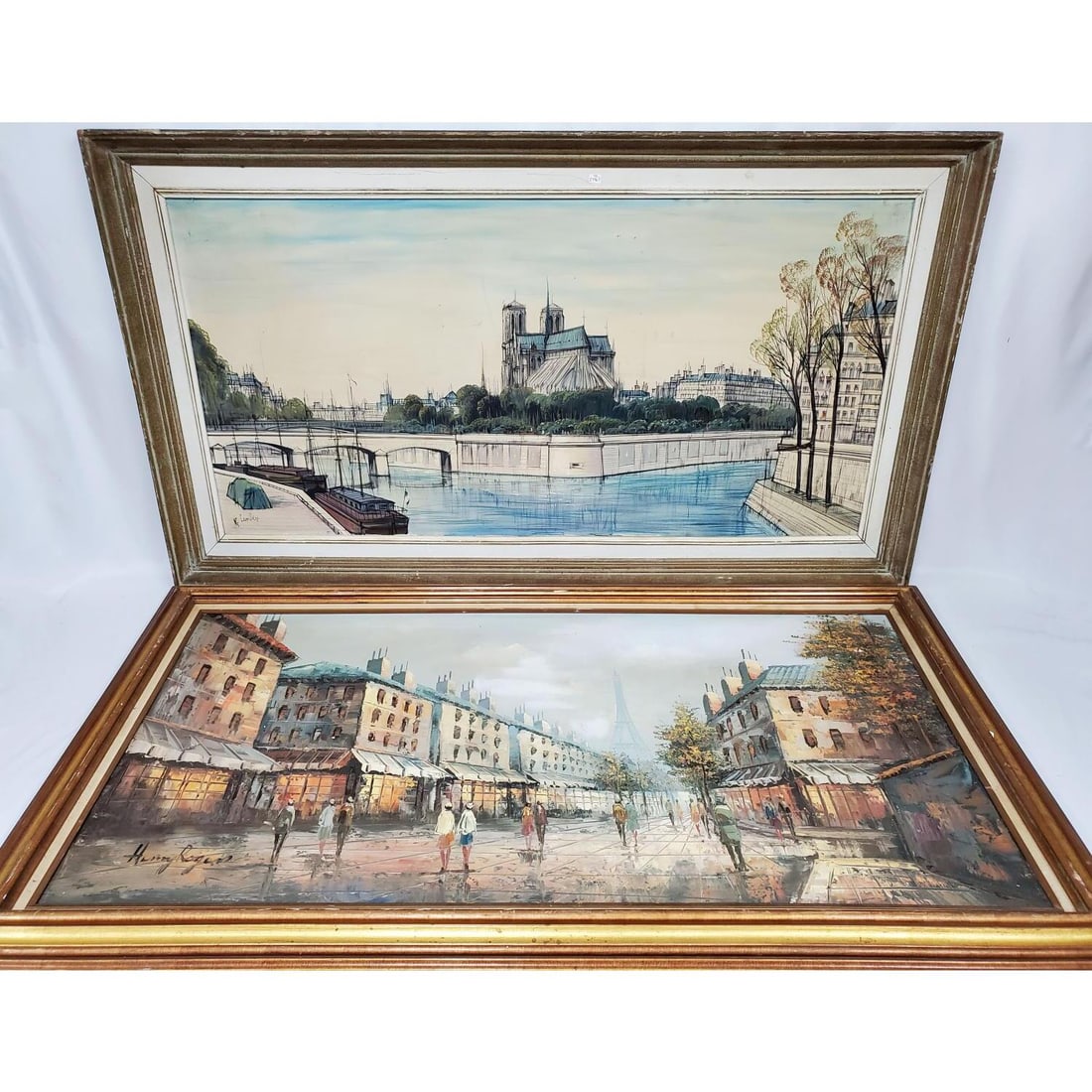 Paris Scene 2 Signed Large Paintings, Oil on Canvas Vintage (1 of 8)