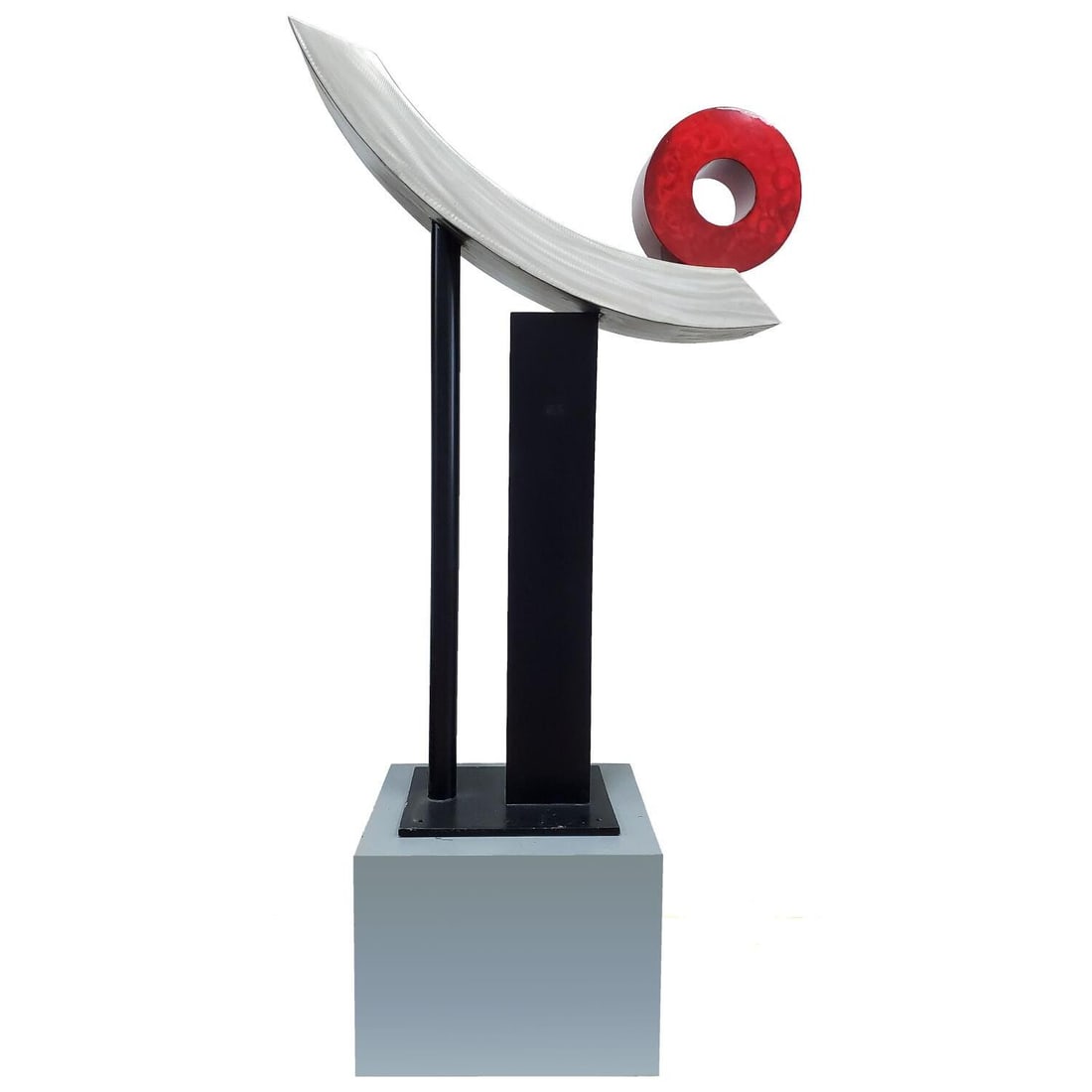 Eugene Perry, Liberian/American (Born 1986) Sculpture: Eugene Perry, Liberian/American (Born 1986) Monumental One of a Kind Metal Sculpture on Original Base. Condition: Generally Very Good. Dimensions: Sculpture-H-64" x L-47" x W-11". Base-H-18" x L-24" x