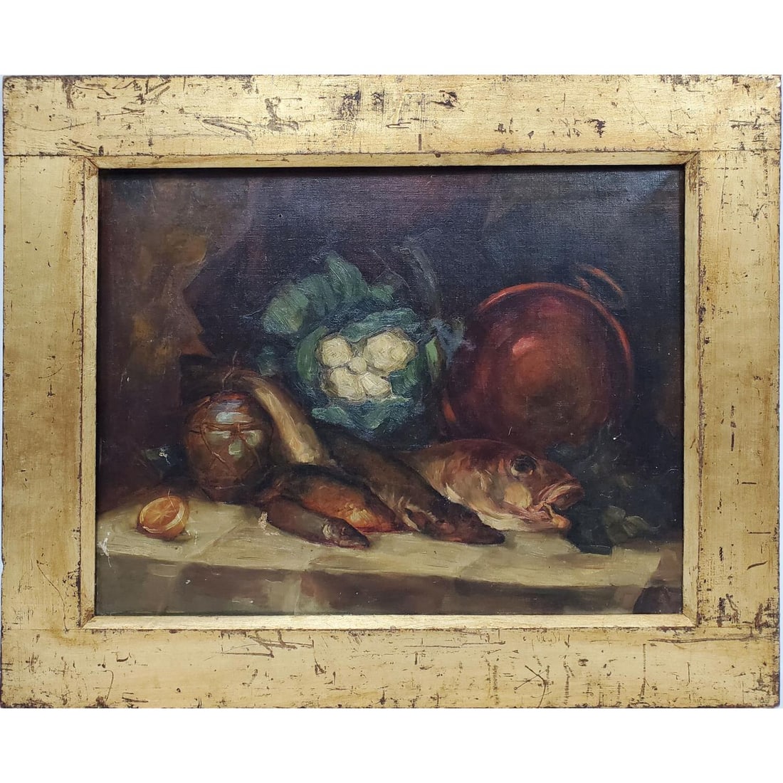 Early Antique Painting, Oil on Canvas "Still Life" (1 of 4)