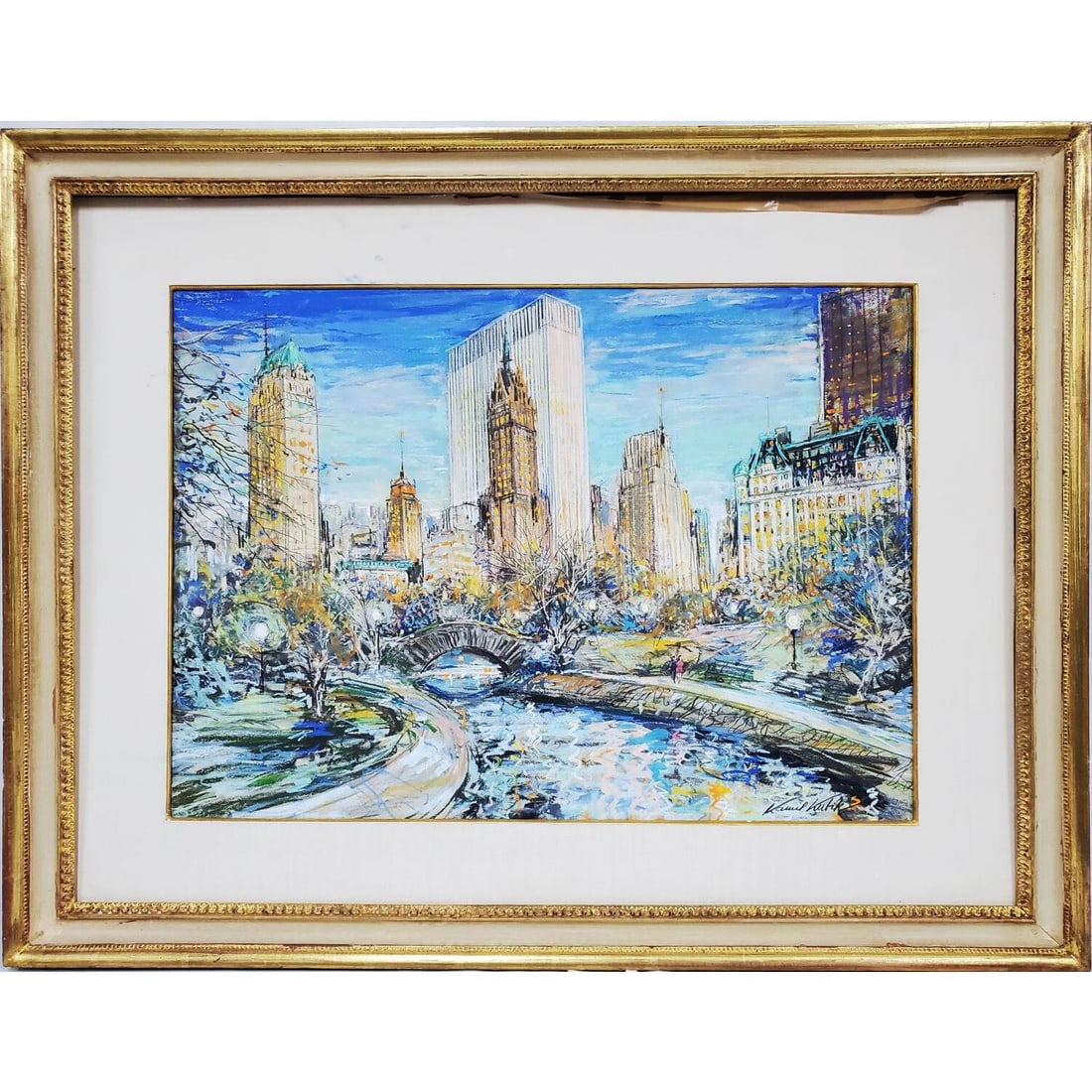 Kamil Kubik, American (1930-2011) Painting: Kamil Kubik, American (1930-2011) Painting Pastel on Paper. "View of Central Park". Signed Lower Right. In Original Frame. Condition: Generally Very Good. Frame Needs to Be Attached to The Painting. D
