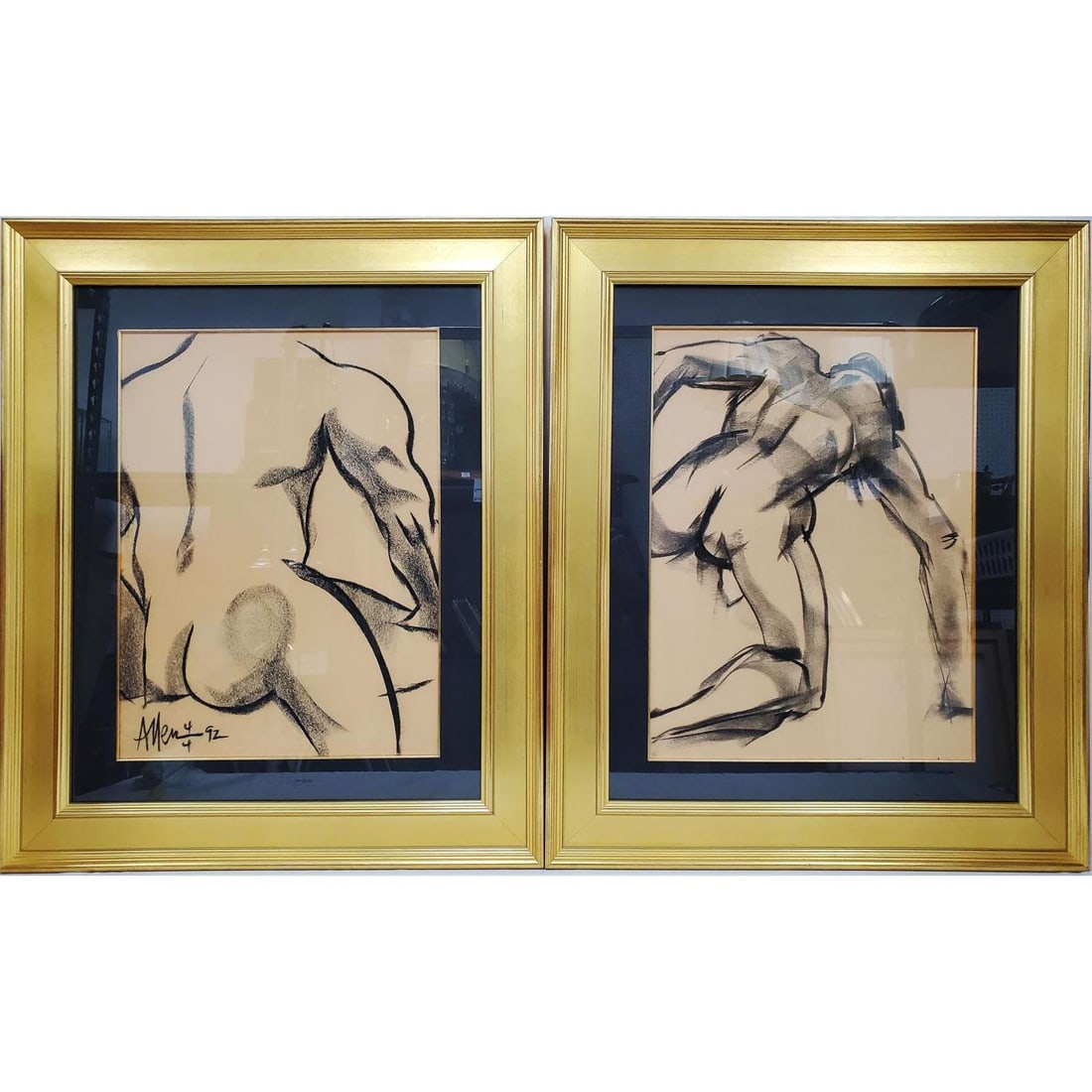 Allen Kay, American (1945-2022) Lot of 2 Drawings: Allen Kay, American (1945-2022) Lot of 2 Drawings Charcoal on Paper. "Nude Figures". One is Signed Lower Left, Numbered 4/4 & Dated '92. Both Are in Original Frames Under Glass. They Have Not Been Exa