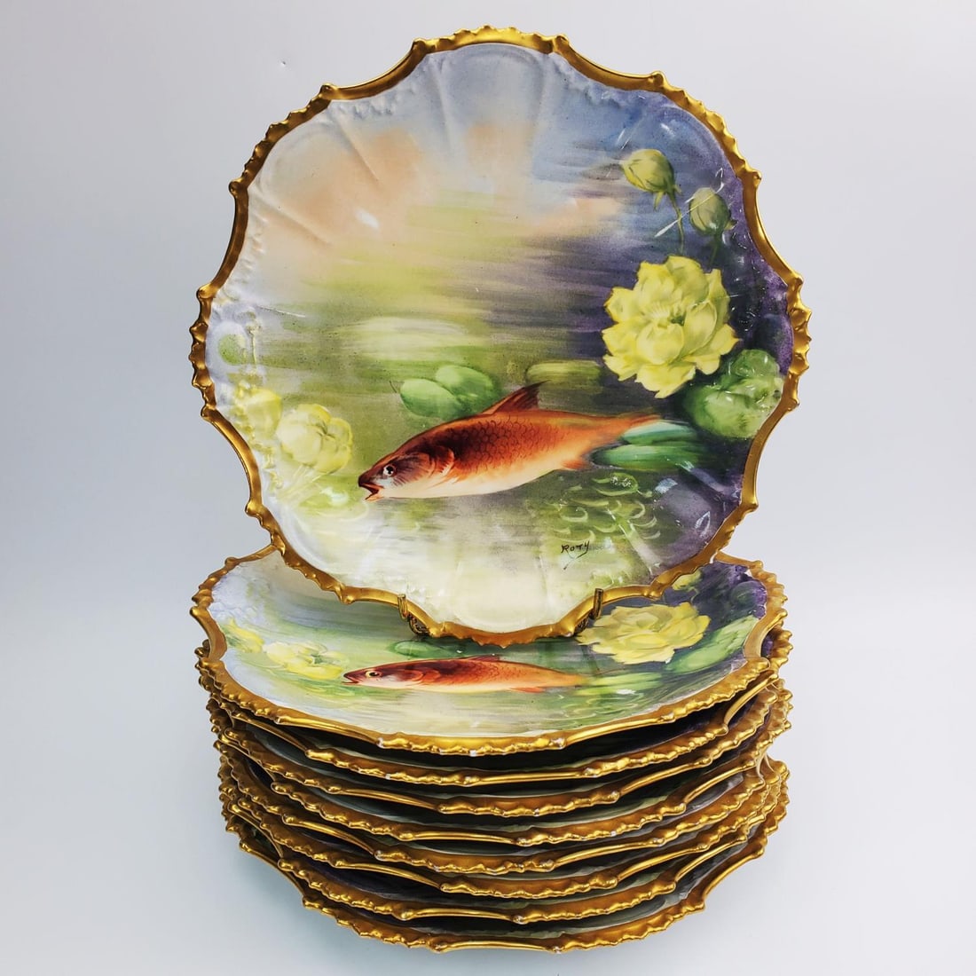 10 Limoges France Old Hand Painted Fish Plates (1 of 4)