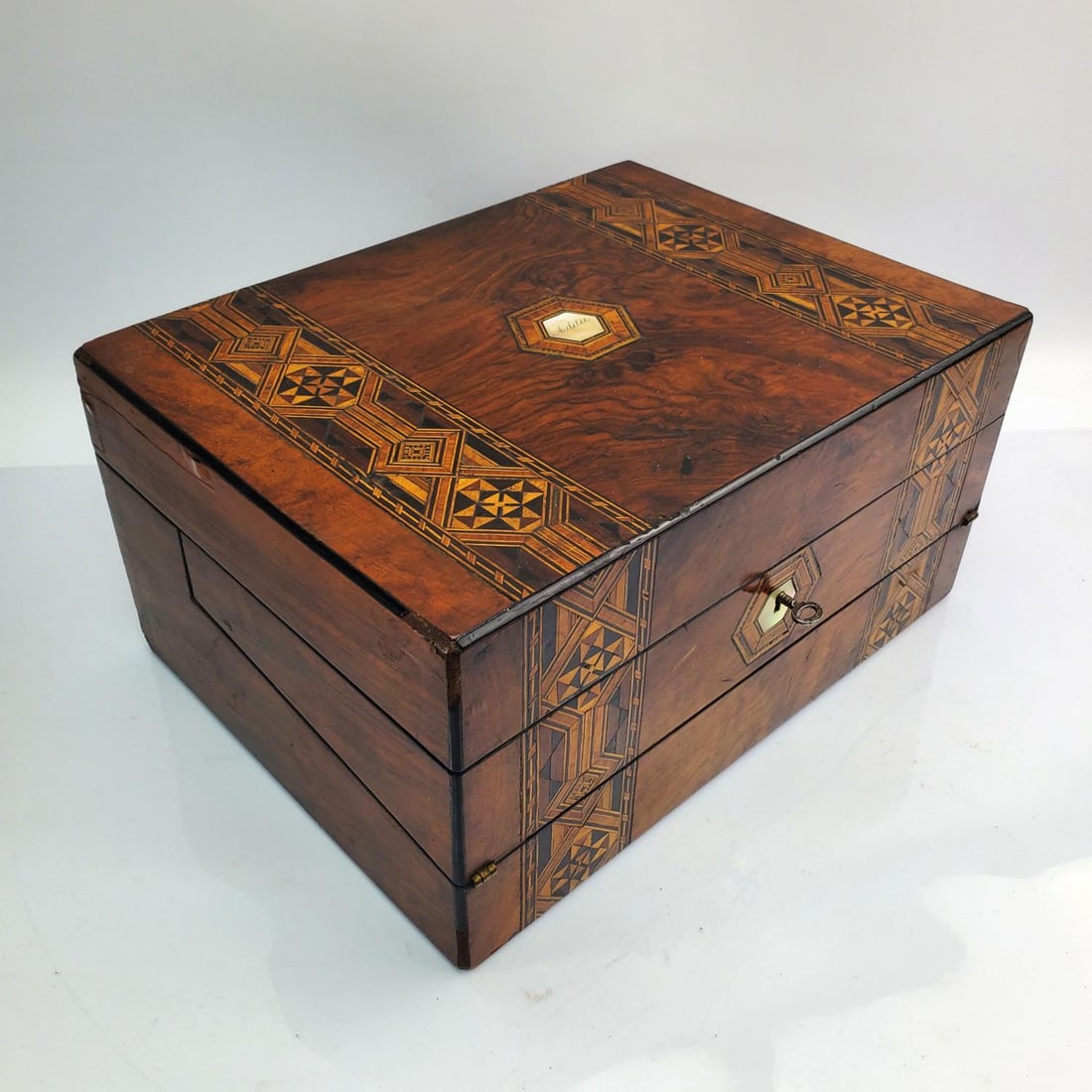 Antique English Parquetry Wood Writing Desk (1 of 8)