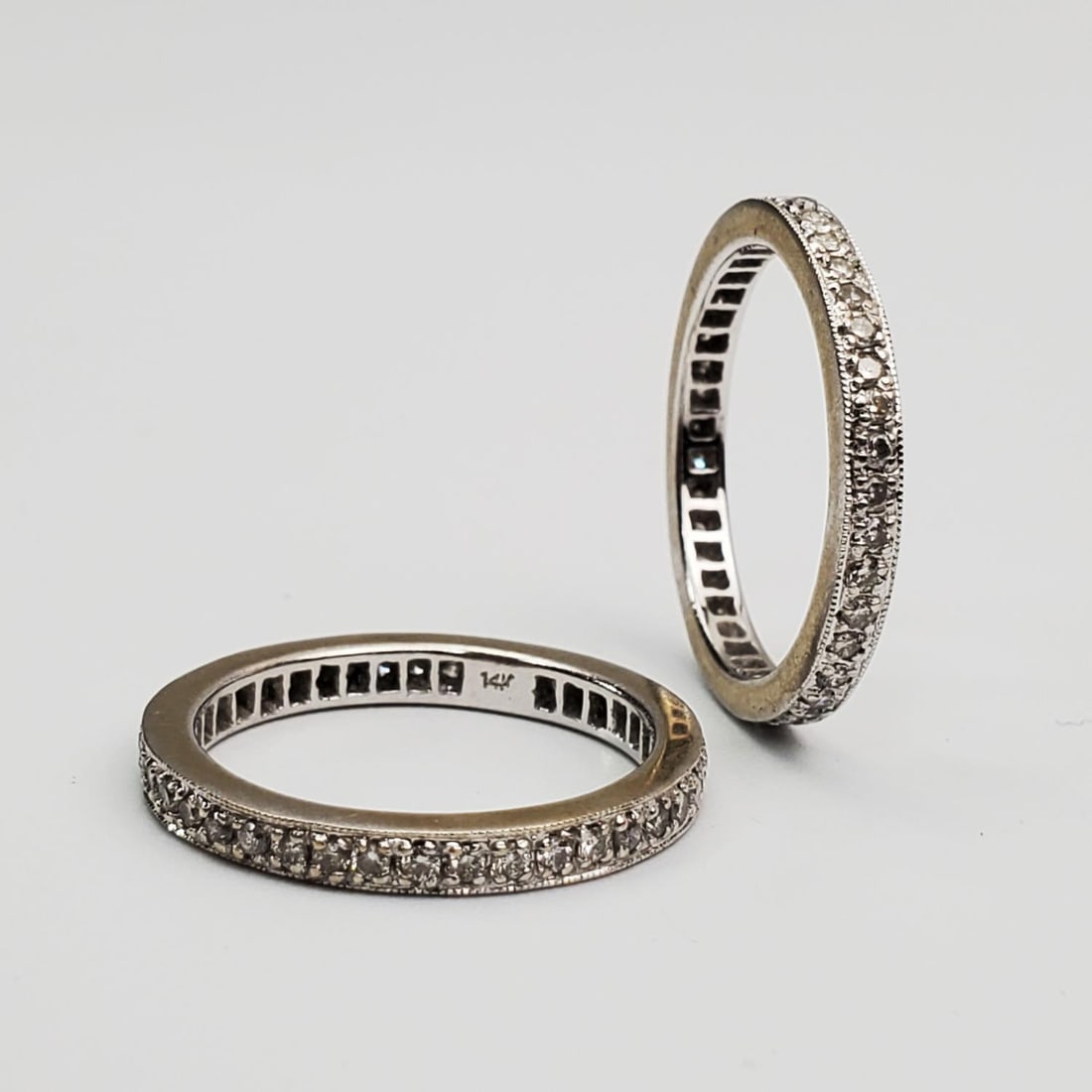 Pair of 14K White Gold & Diamond Bands Rings (1 of 3)