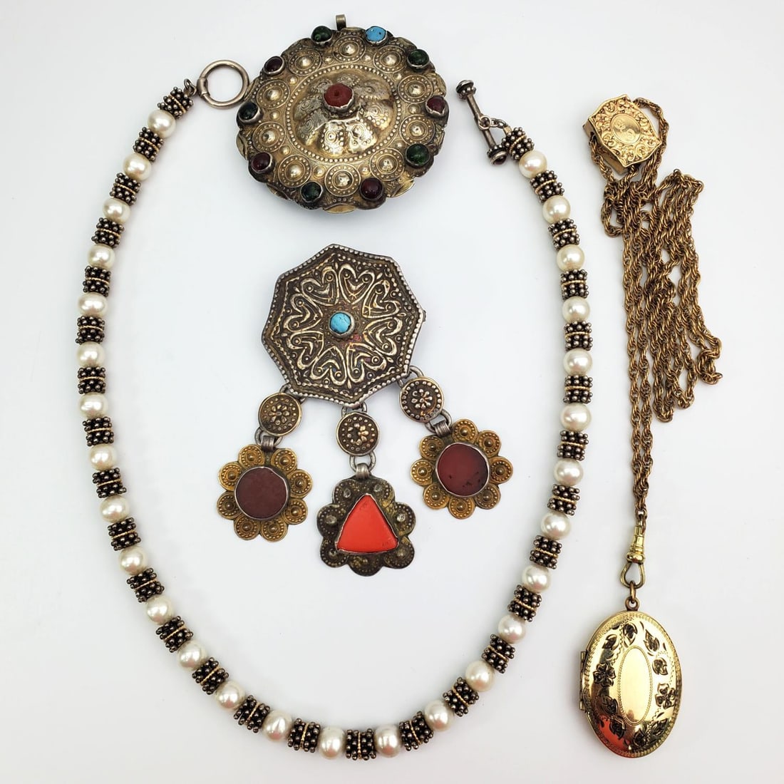 14K Gold & Sterling Silver Pearl Necklace (1 of 7)