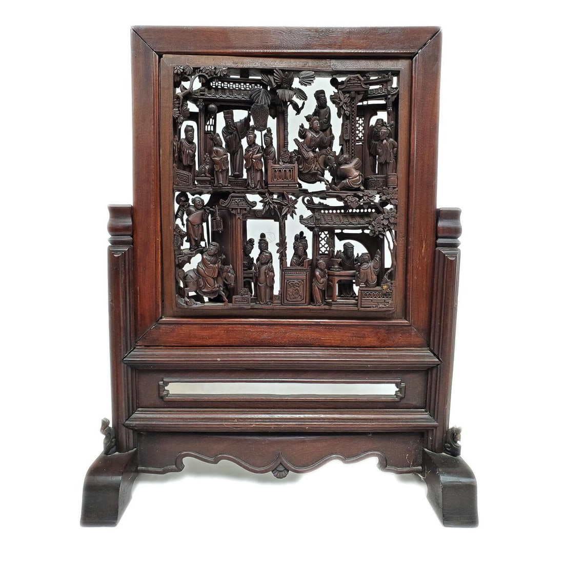 Antique Chinese 3-D Carved Wood Table Screen (1 of 10)
