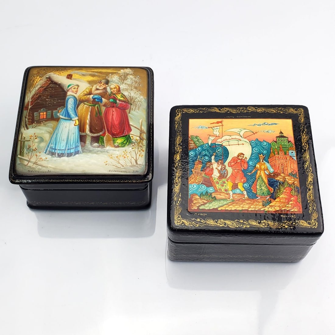 2 Vintage Hand Painted Russian Lacquered Boxes (1 of 9)