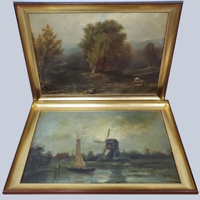 Set of 2 Antique Continental Paintings