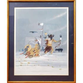 Rance Hood American "His Death Song" Lithograph