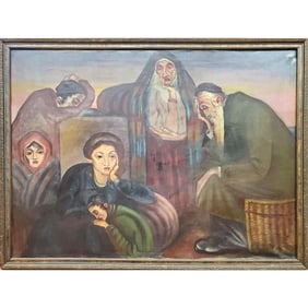 Judaica Large Signed Painting Oil on Canvas c.1920