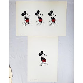 Attrib. Andy Warhol 2 Signed Mickey Mouse Prints