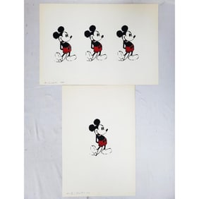 Attrib. Andy Warhol 2 Signed Mickey Mouse Prints