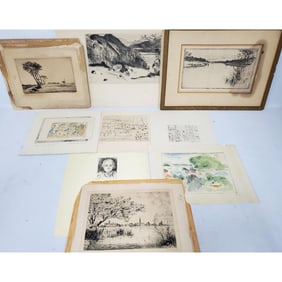 Lot of 9 Early 20th C. Etchings by Famous Artist